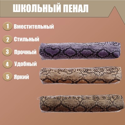 Пенал школьный на молнии "Рептилия", МИКС (штрихкод на штуке)