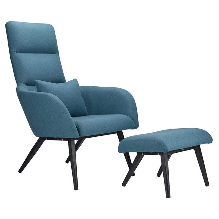 Кресло с подставкой для ног и подушкой Bridjet, серо-голубое - Фото 1