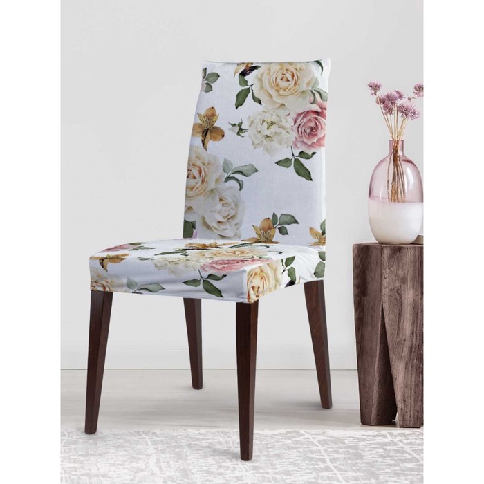 Чехол на стул «Пастельные розы и лилии», декоративный, велюр - Фото 1