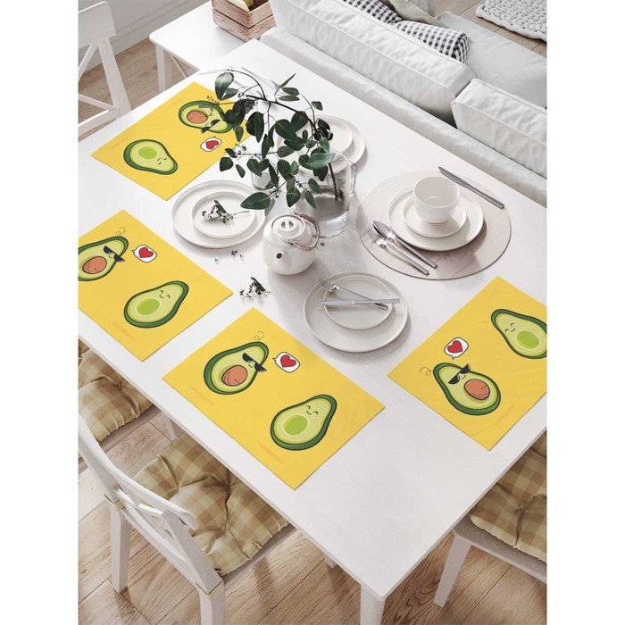 Комплект салфеток для сервировки стола «Влюбленные авокадо», прямоугольные, размер 32х46 см, 4 шт - Фото 1