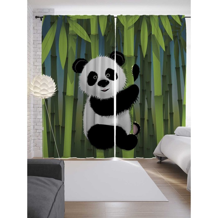 Фотошторы «Счастливая панда», сатен, размер 145х265 см, 2 шт - Фото 1