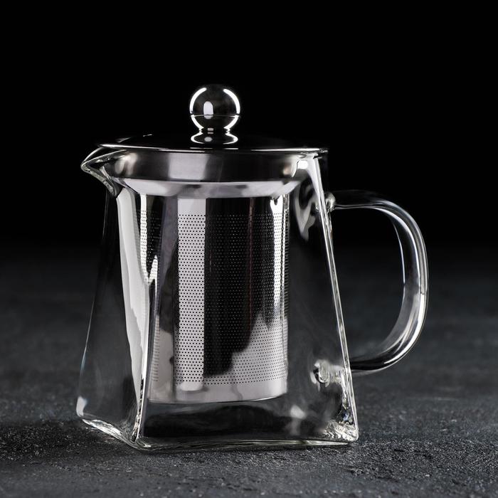 Чайник стеклянный заварочный с металлическим ситом Magistro «Дарси», 300 мл, 13×7,5×11 см - Фото 1