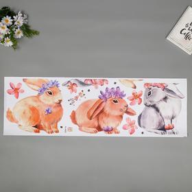 Наклейка пластик интерьерная цветная "Милые кролики с цветочками" 30х90 см