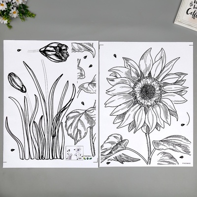 Наклейка интерьерная чёрная «Подсолнух и тюльпаны», набор 2 листа, 45×60 см