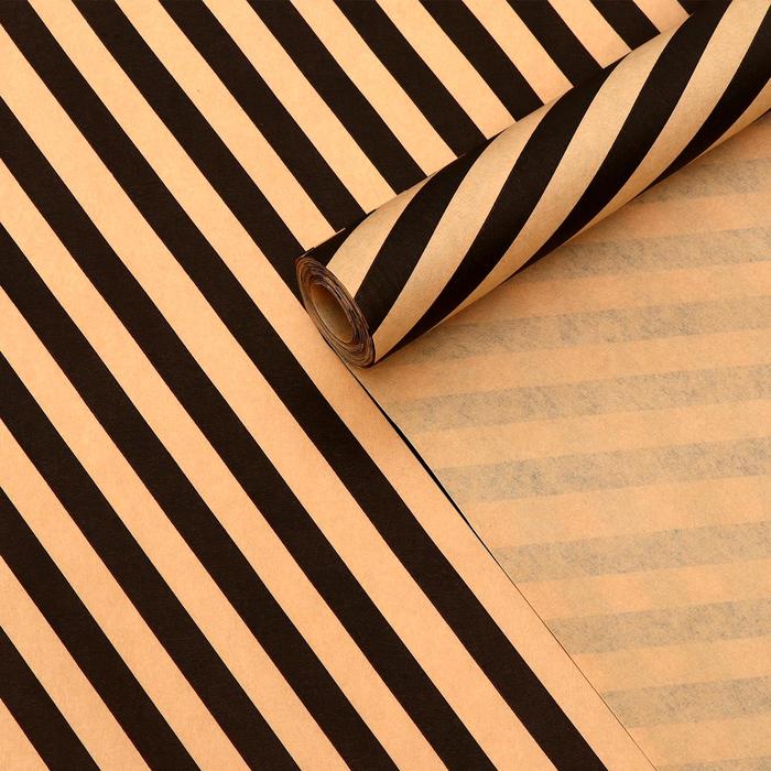 Бумага упаковочная бурый крафт "Полосы наклонные чёрные", 0,6 х 10 м, 70 г/м² - Фото 1