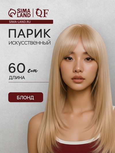 Парик искусственный, с чёлкой, имитация кожи, 60 см, 240 г, блонд
