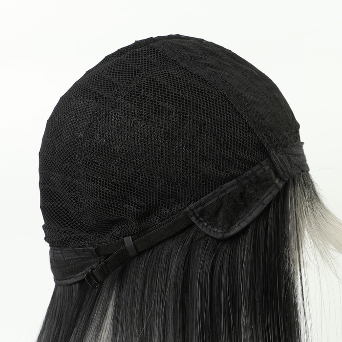 Парик искусственный, с чёлкой, имитация кожи, 60 см, цвет чёрный/пепельный 22194