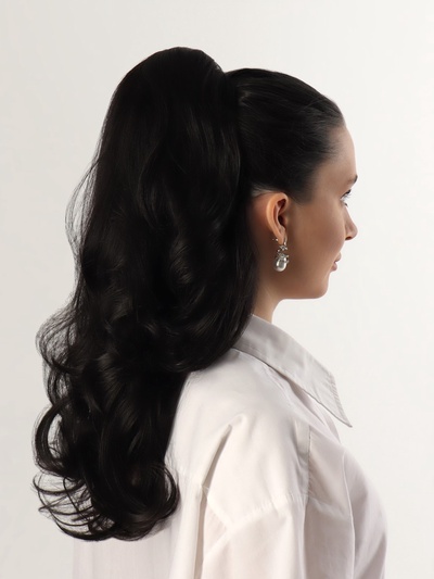 Хвост накладной, волнистый волос, на крабе, 40 см, 150 гр, цвет чёрный(#HTY4В)