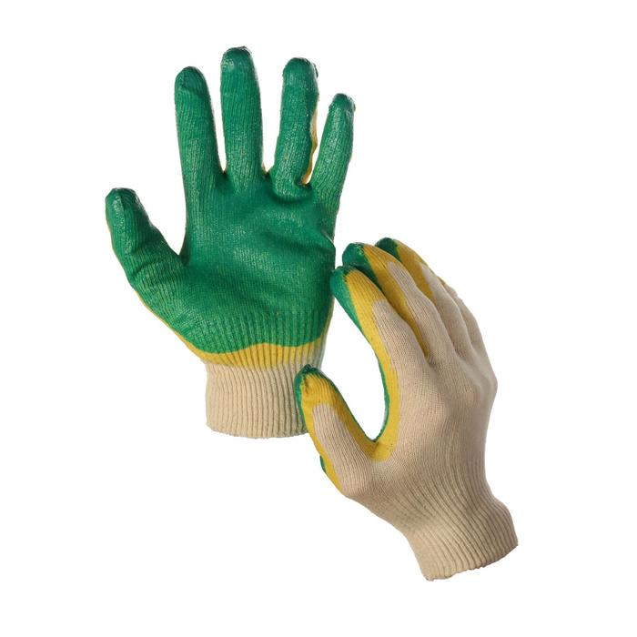 Перчатки, х/б, вязка 13 класс, размер 9, с двойным латексным обливом, зелёные - Фото 1
