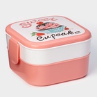 Ланч - бокс в школу IDEA «Капкейки», 800 мл, 12.5×13×8.5 см, 2 отделения, пластик, бело-розовый - Фото 3