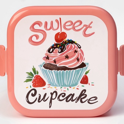 Ланч-бокс в школу IDEA «Капкейки», 800 мл, 12.5×13×8.5 см, 2 отделения, пластик, бело-розовый