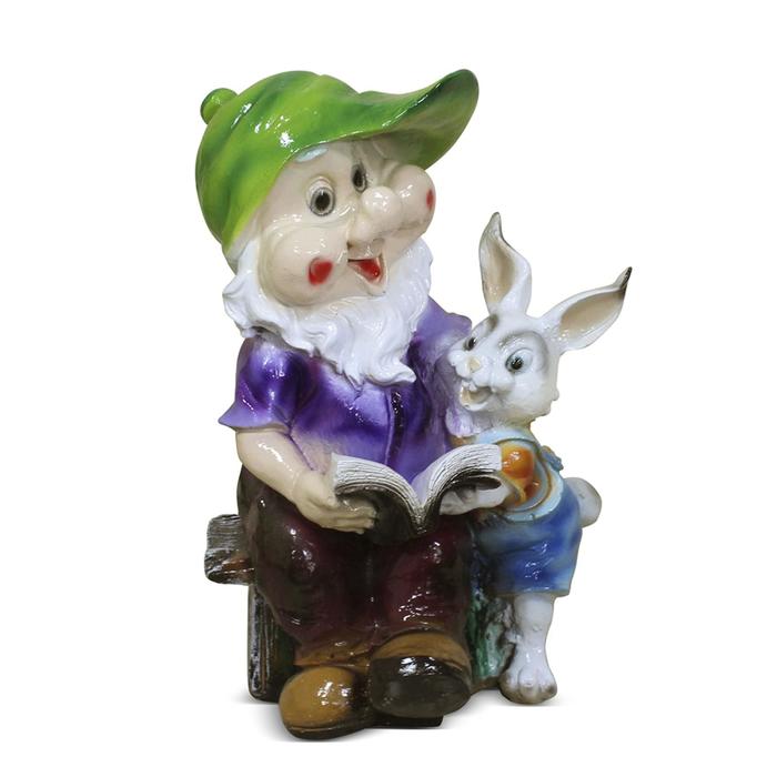 Садовая фигура "Гном с зайцем и книгой" 30х21х45см - Фото 1