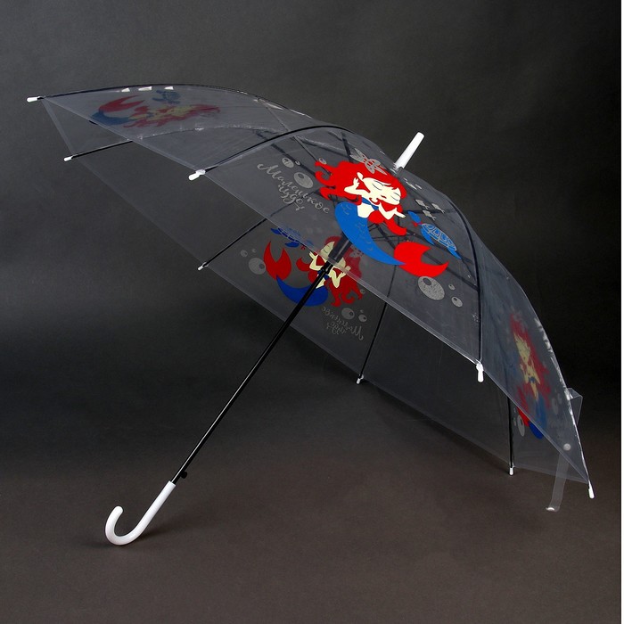 Зонт детский «Русалочка и морской мир»‎ полуавтомат прозрачный, d=90см - фото 1883671815