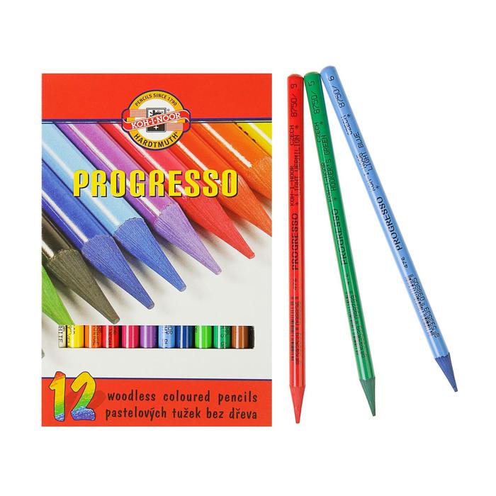 Карандаши художественные 12 цветов, Koh-I-Noor PROGRESSO 8756, цветные, цельнографитные, в картонной коробке - Фото 1