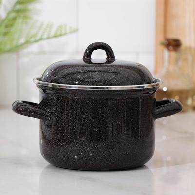 Кастрюля эмалированная, 1.5 л, d=15 см, индукция, чёрная