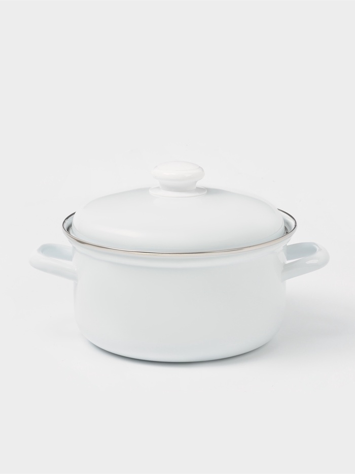 Кастрюля эмалированная, 3 л, d=21 см, с крышкой, индукция, без деколи, белая - Фото 1
