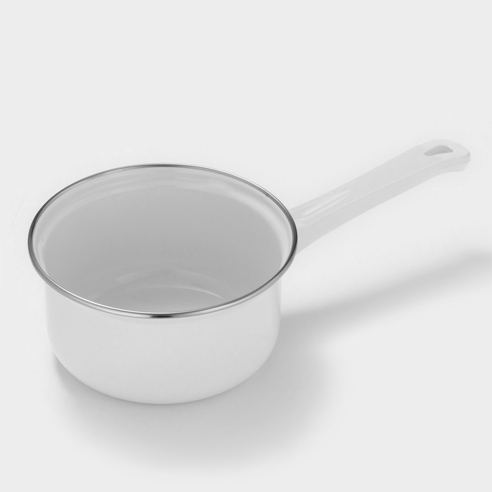 Ковш эмалированный, 1 л, цилиндрический, с крышкой, без деколи, индукция, белый