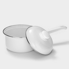 Ковш эмалированный, 1 л, цилиндрический, с крышкой, без деколи, индукция, белый - Фото 2