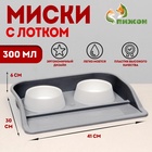 Миски с лотком «Феликс» 0.3 л, 41×30×6 см, серый лоток, белые миски - Фото 1