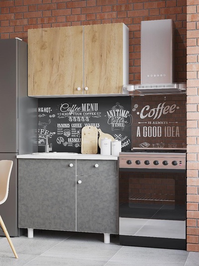 Кухонный гарнитур «Поинт», 1000 мм, цвет бетон и золото фасад/белый корпус