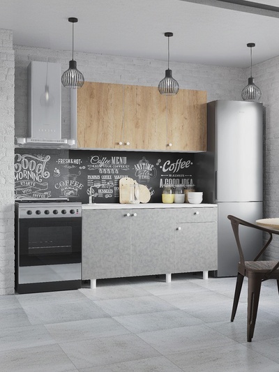 Кухонный гарнитур прямой «Поинт», 1500 мм, цвет бетон и золото фасад/белый корпус