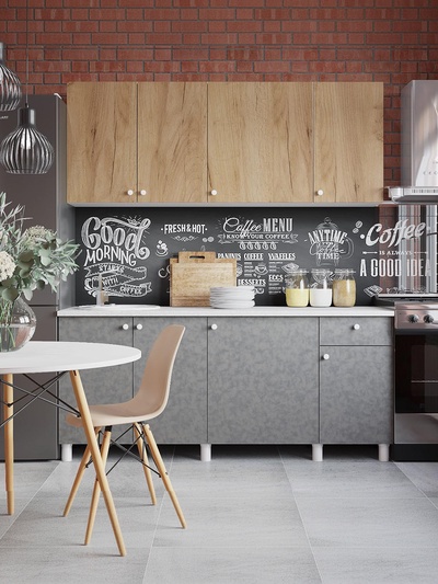 Кухонный гарнитур прямой «Поинт», 1800 мм, цвет бетон/золото фасад/белый корпус