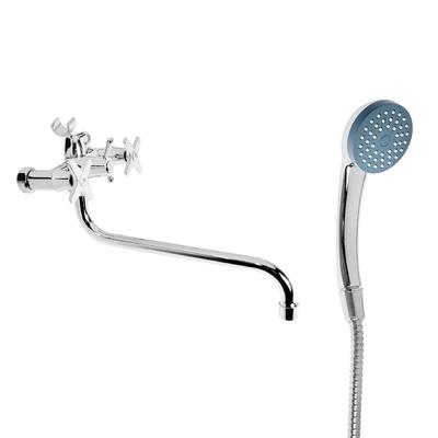 Смеситель для ванны «Эверест» B22-069, двухвентильный, круглый излив, душевой набор, хром