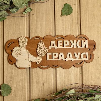 Табличка для бани и сауны «Держи градус!», 31×11.5 см, деревянная