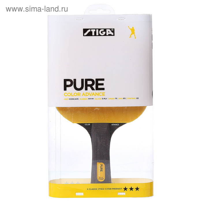 Ракетка для настольного тенниса Stiga Pure Yellow, коническая ручка - Фото 1