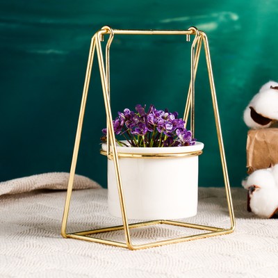 Фигурное кашпо для цветов «Качели», 16.5×12.5×8 см, керамика, на металлической подставке, белое