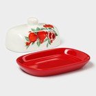 Маслёнка Доляна «Гранат», 17.2×12.4×8.5 см, цвет красный и белый - Фото 4