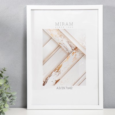 Фоторамка для фото 29.7×42 см, (А3) «МИРАМ», пластик, белый, (пластиковый экран)