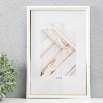 Фоторамка для фото 20×30 см «МИРАМ», пластик, белый с золотом, (пластиковый экран)
