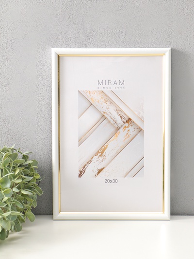 Фоторамка для фото 20×30 см «МИРАМ», пластик, белый с золотом, (пластиковый экран)