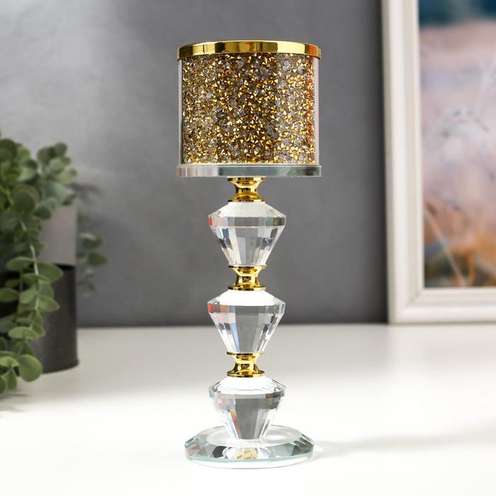 Подсвечник стекло на 1 свечу "Золотые камешки" ножка с кристаллами 21х7,5х7,5 см - Фото 1