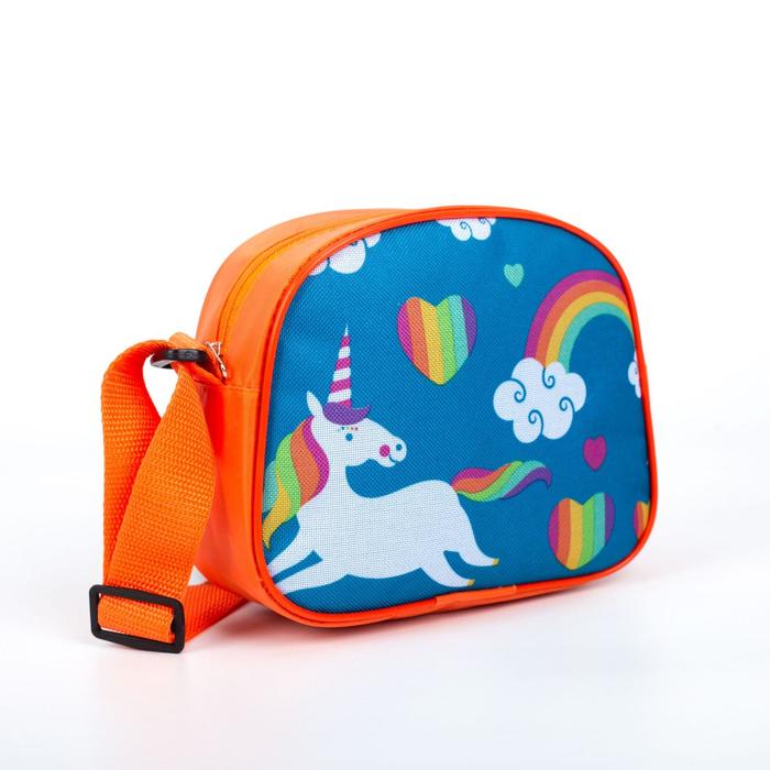 Сумка детская на молнии, регулируемый ремень, синяя, оранжевая - Фото 1