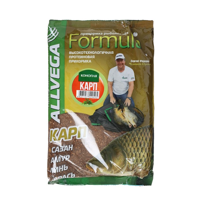 

Прикормка Allvega Formula Carp Hemp, карп конопля, 900 г