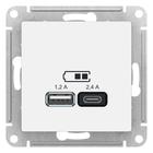 Розетка SE AtlasDesign, USB, A+С, 5В/2,4 А, 2х5В/1,2 А, механизм, белая - фото 4293015