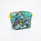 Косметичка простая на молнии, маленькая, с ярким принтом, бирюзовая/разноцветная - Фото 1