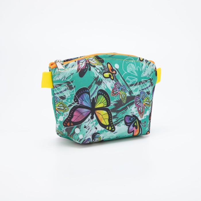 Косметичка простая на молнии, маленькая, с ярким принтом, бирюзовая/разноцветная - Фото 1