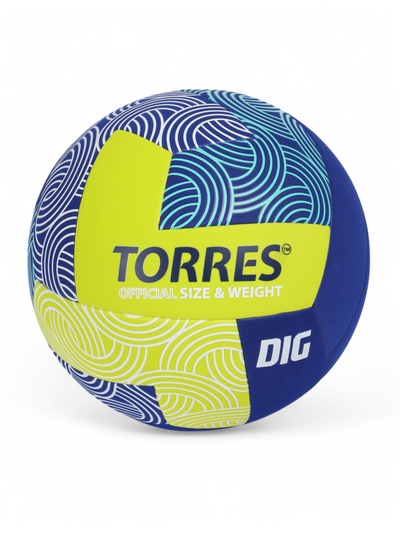 Мяч волейбольный TORRES Dig, V22345, р. 5, ТПЕ, бутиловая камера, клееный, МИКС