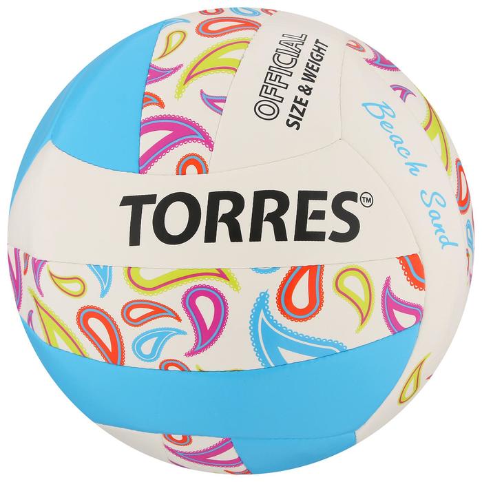 Мяч волейбольный пляжный TORRES Beach Sand Blue, размер 5, синтетическая кожа (ТПУ),машинная сшивка, бутиловая камера, бел- - Фото 1