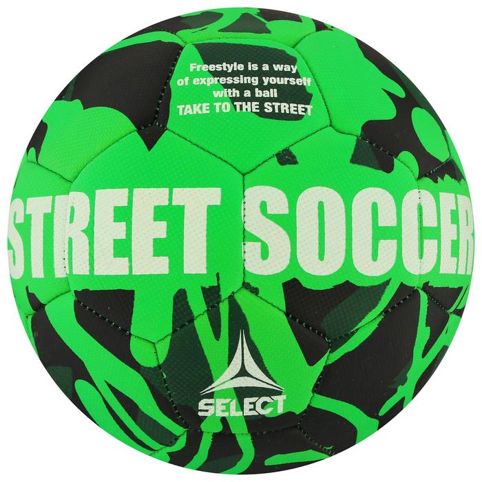 Мяч футбольный SELECT Street Soccer, размер 5, 32 панели, резина, машинная сшивка, латексная камера, цвет чёрный/зелёный - Фото 1