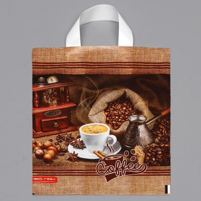 Пакет "Кофе", полиэтиленовый с петлевой ручкой, 28x34 см, 60 мкм - Фото 1