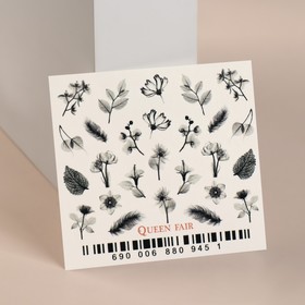 Слайдер-дизайн для ногтей «Monochrome flowers», цвет чёрный