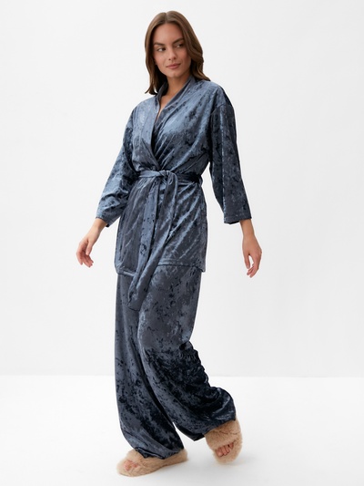 Костюм домашний женский (жакет, брюки) KAFTAN «Бархат», размер 48-50, серый