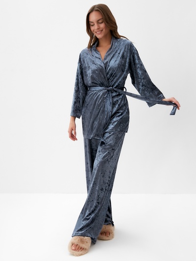Костюм домашний женский (жакет, брюки) KAFTAN «Бархат», размер 48-50, серый