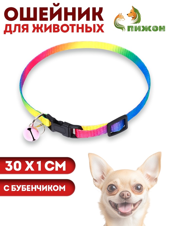 Ошейник «Радуга», 30×1 см, капрон - Фото 1