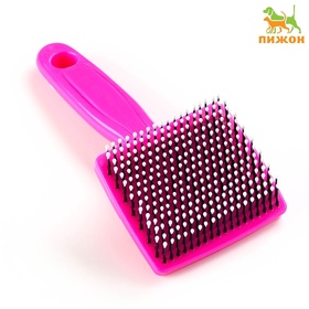 Пуходерка пластиковая мягкая с закругленными зубьями, малая, 6×13.5 см, розовая