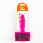 Пуходерка пластиковая мягкая с закругленными зубьями, средняя, 9 х 15,5 см, розовая - фото 809217435